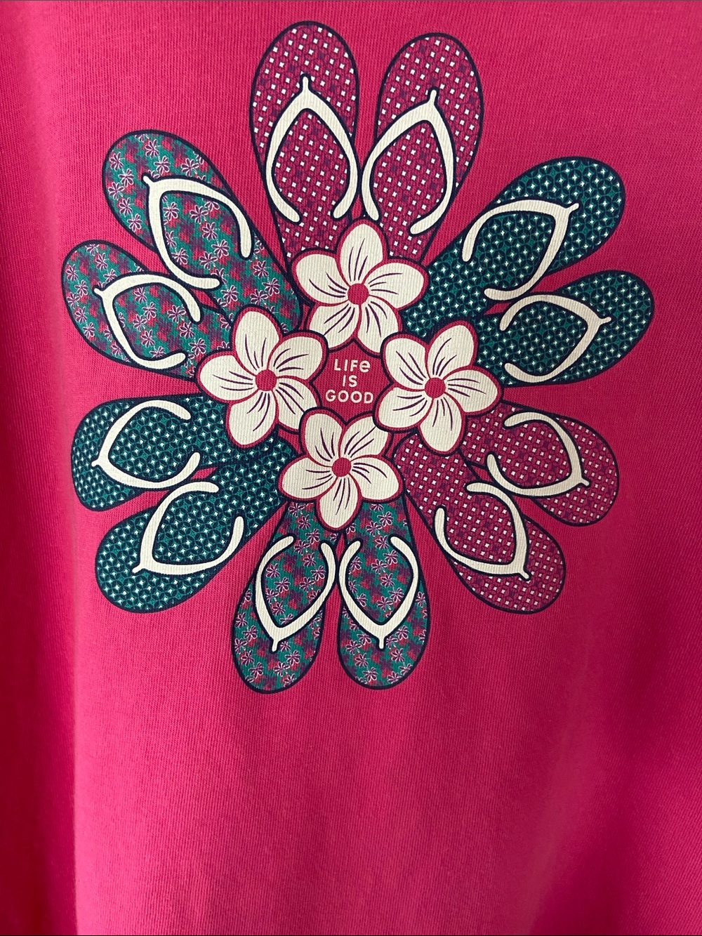 Life Is Good Women's V-Neck Tee in Fuchsia with Floral Medallion - Picture 2 of 4